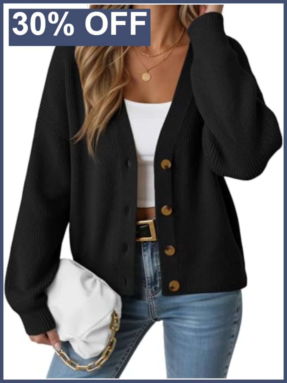 LILLUSORY Women's Button Down Cardigan Sweater V-Neck Long Sleeve Loose Fit